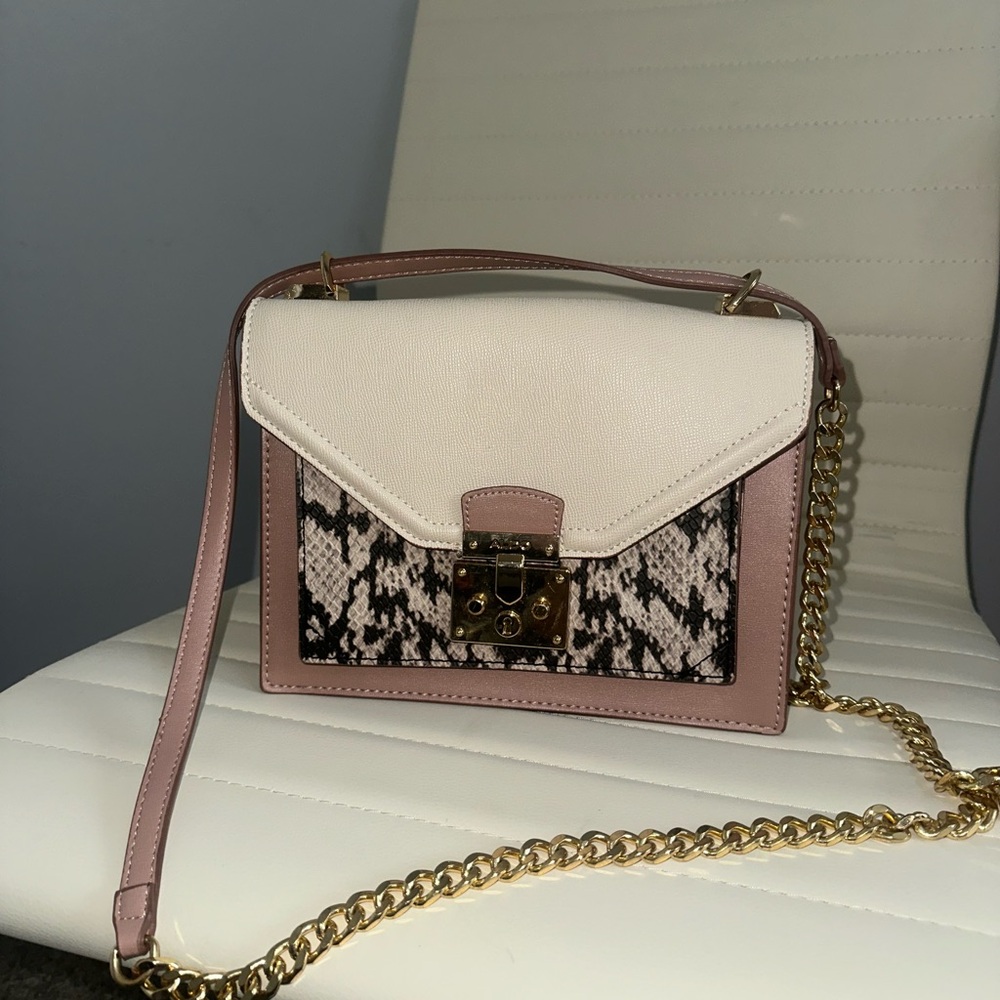 Aldo Cream and Pink Crossbody Bag with Gold Chain
